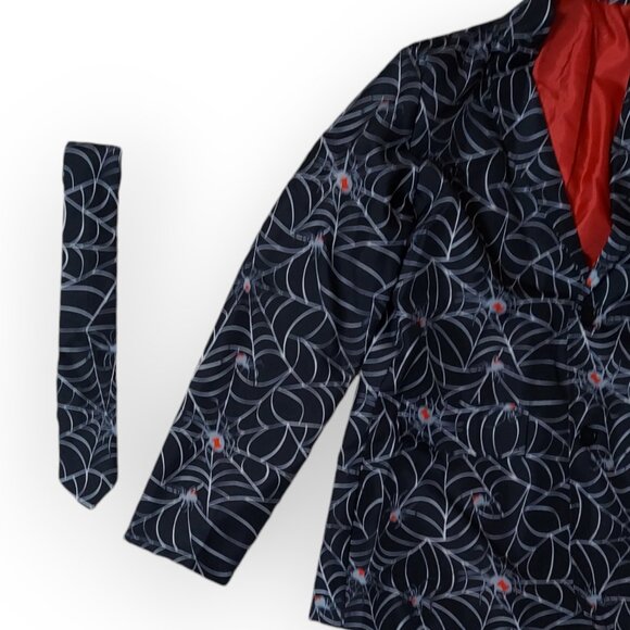 Spirit Halloween Costume Black Spider/Web Men's Jacket Coat & Tie -Sz- M 38-40 - Picture 3 of 6